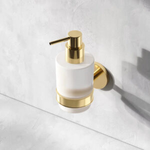 A85A36999 X-Joy, Стеклянный диспенсер для жидкого мыла с настенным держателем, золото