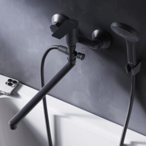 F90A90122 Gem, смеситель д/ванны/душа, излив 325 мм, душевой набор, черн, шт