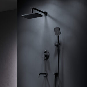 FB85A3RH42 X-Joy, набор: встроеный см-ль, излив, прямоуг.верхний душ 300х210мм, ручн.душ, черный