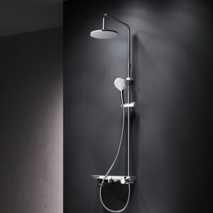 F0790700 Gem, душ.система: см-ль-полка д/ванны/душа, душ.штанга, верхн. душ 220мм, ручн.душ, хром