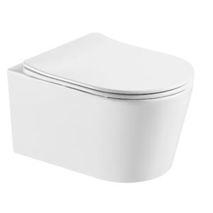 Унитаз подвесной безободковый AQUATEK ОБЕРОН AQ1363WT-00 531*360*360 мм, смыв ТОРНАДО, горизонтальный выпуск, тонкое сиденье с механизмом плавного закрывания, крепеж