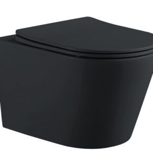 Унитаз подвесной безободковый AQUATEK ВЕГА AQ1905-MB 525*360*320 мм, горизонтальный выпуск, черный матовый, тонкое сиденье с механизмом плавного закрывания, крепеж