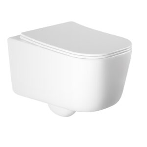 Унитаз подвесной безободковый AQUATEK ЛУГАНО AQ2002-00 510*350*360 мм, горизонтальный выпуск, тонкое сиденье с механизмом плавного закрывания, крепеж