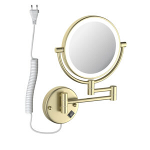 AQ4915BG зеркало косметическое настенное с подсветкой 5х, шлиф. золото