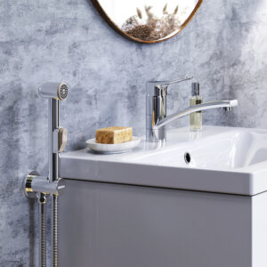 770230001 Jupiter, смеситель с поворотным изливом и гиг. душем, хром