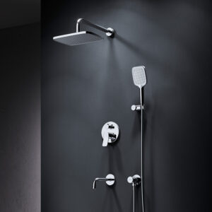 FB85A3RH40 X-Joy, набор: встроеный см-ль, излив, прямоуг.верхний душ 300х210мм, ручн.душ, хром