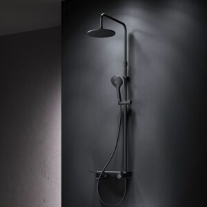 F0790722 Gem, душ.система: см-ль-полка д/ванны/душа, душ.штанга, верхн. душ 220мм, ручн.душ, черн