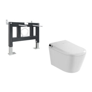 Комплект ABBER подвесной электронный унитаз-биде Bequem AC1119S белый с импульсным смывом с инсталляцией AC0101P