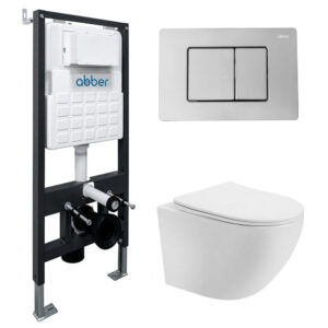 Комплект подвесной унитаз ABBER Bequem AC1100T белый с инсталляцией AC0105 и кнопкой AC0120 хром