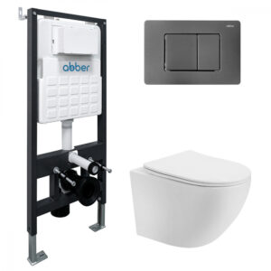Комплект подвесной унитаз ABBER Bequem AC1100T белый с инсталляцией AC0105 и кнопкой AC0120NG никель