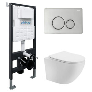 Комплект подвесной унитаз ABBER Bequem AC1100T белый с инсталляцией AC0105 и кнопкой AC0121 хром