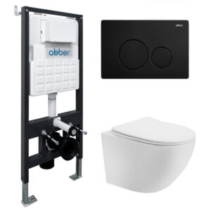 Комплект подвесной унитаз ABBER Bequem AC1100T белый с инсталляцией AC0105 и кнопкой AC0121MB черный матовый