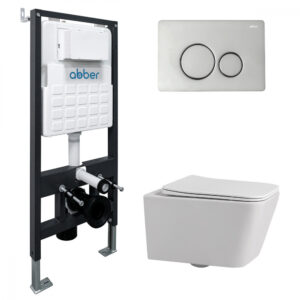 Комплект подвесной унитаз ABBER Rechteck AC1201 белый с инсталляцией AC0105 и кнопкой AC0121 хром